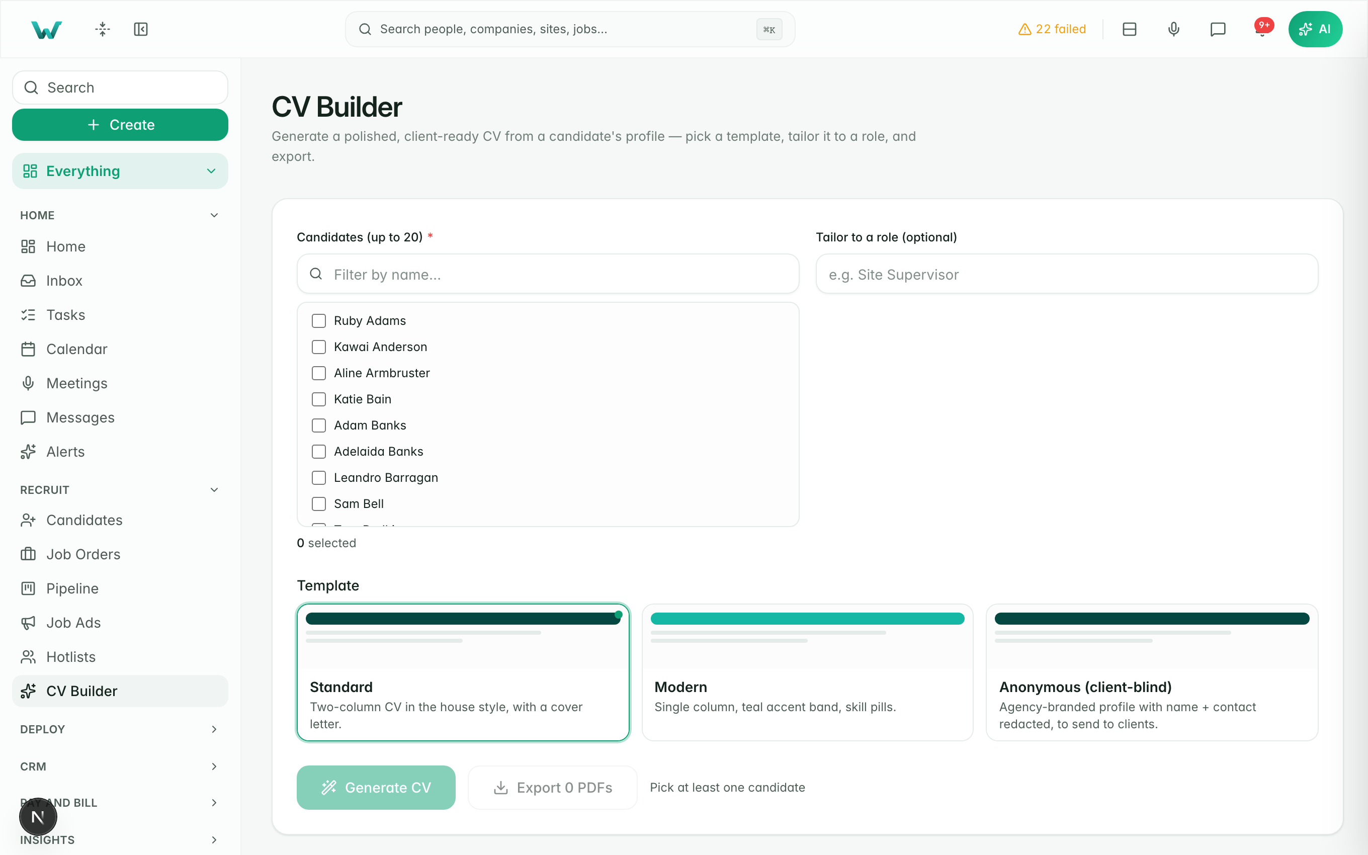 CV builder — live demo