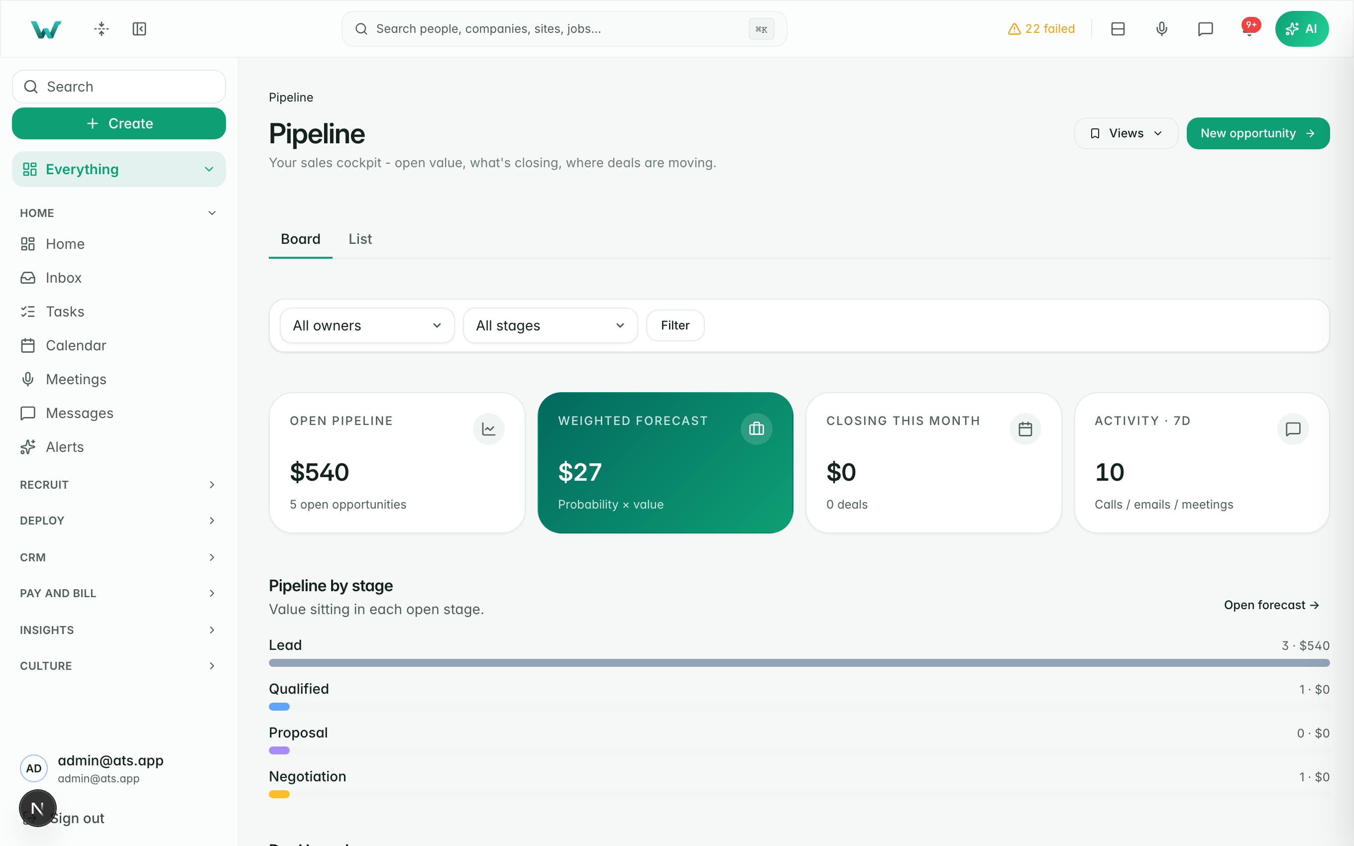 CRM & pipeline — live demo