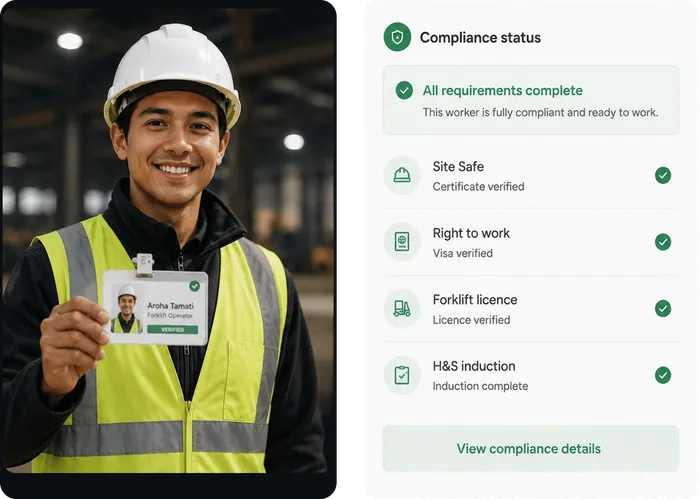 A fully compliant worker with verified licences and induction